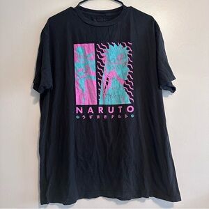 Naruto Graphic Black Tee with Pink and Blue Accents